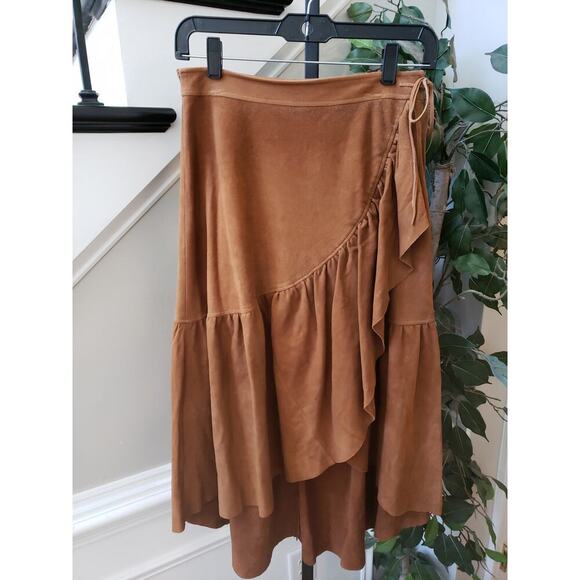 Ulla Johnson Tiered Skirt Womens Small Brown Tencel Miko Suede Ruffle Tie Waist - Picture 2 of 12